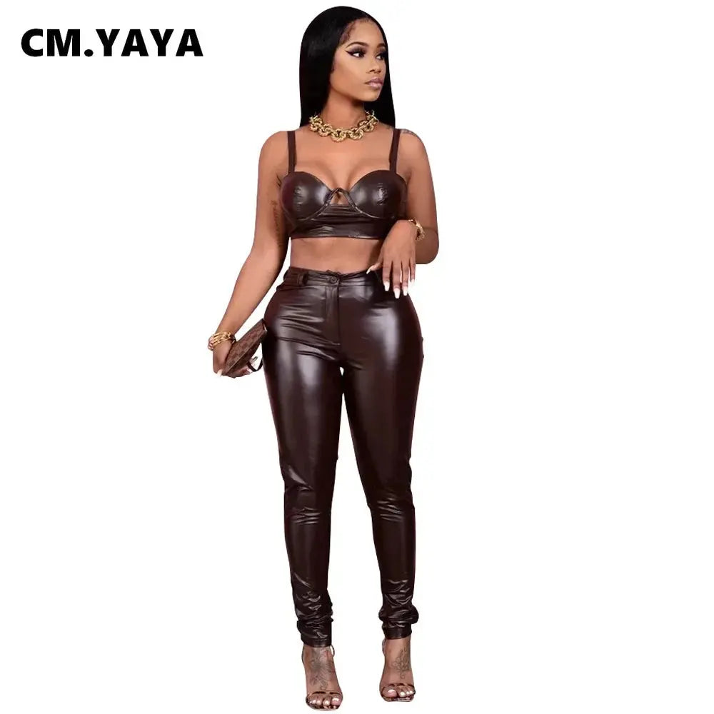 CM.YAYA Fall Winter Faux PU Leather Women Pencil Pants Skinny Bodycon High Waist Zipper Fly Trouser - Lady T Fashions