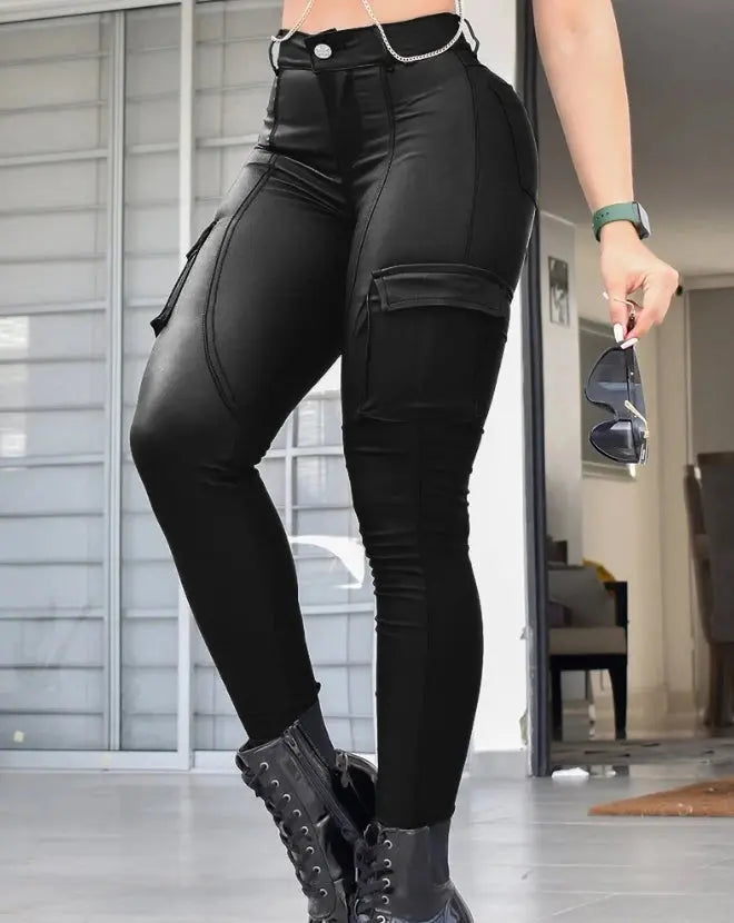 Women's Pants Elegant Sexy Pocket Design High Waist Skinny Pants 2024 Female Long Trouser Casual Bottom Y2k  Clothes New - Lady T Fashions