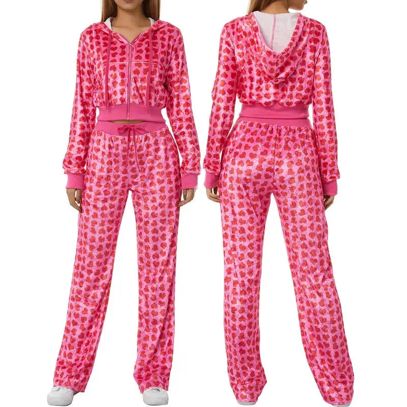 Women's Pants Suits Female Short Coat Heart Print Long Sleeve Tops with Zipper and Pockets Women's Clothes for Spring Fall 2024 - Lady T Fashions