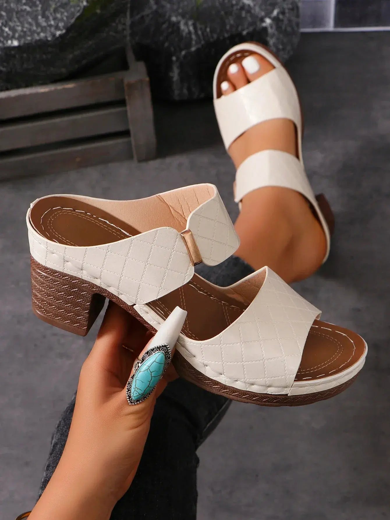 Women Summer Lightweight Hollow Sandals High Heels New Dress Chunky Open Toe Slippers Female 2024 Casual Slingback Slides Shoes Lady T Fashions