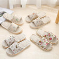 House Linen Slippers Women Floral Autumn Cute Home Indoor Non Slip Funny Sandals Cartoon Kawaii Cat Shoes Flat Flax Striped Lady T Fashions