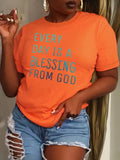 Women Plus Size Clothing Summer Round Neck Short Sleeve Printed Letter Casual BLESSING Plus Size T-Shirts Y2k Top - Lady T Fashions