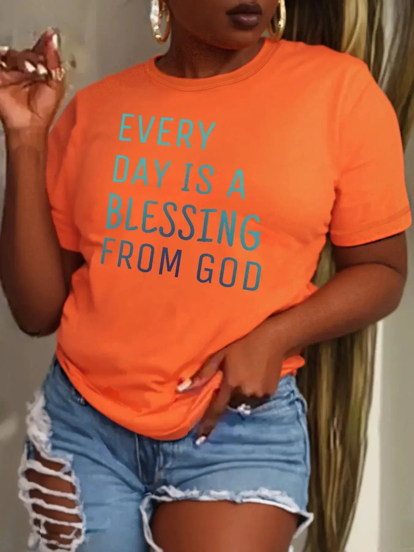 Women Plus Size Clothing Summer Round Neck Short Sleeve Printed Letter Casual BLESSING Plus Size T-Shirts Y2k Top - Lady T Fashions