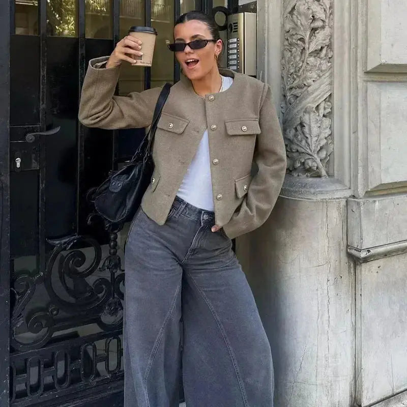 2025 New Woman Jackets Outerwears Long Sleeve Cropped Fashion Jacket for Women Button Short Coats Elegant Women's Coat - Lady T Fashions