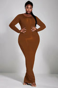 Plus Size Casual Dress Black Round-Neck Long Sleeve Knitted Maxi Dress - Lady T Fashions