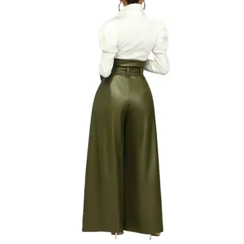 Women's Pants Wholesale Items High Waist Pu Leather Black Wide Leg Pants for Women Casual Fashion Loose Streetwear Trouser Femme Lady T Fashions
