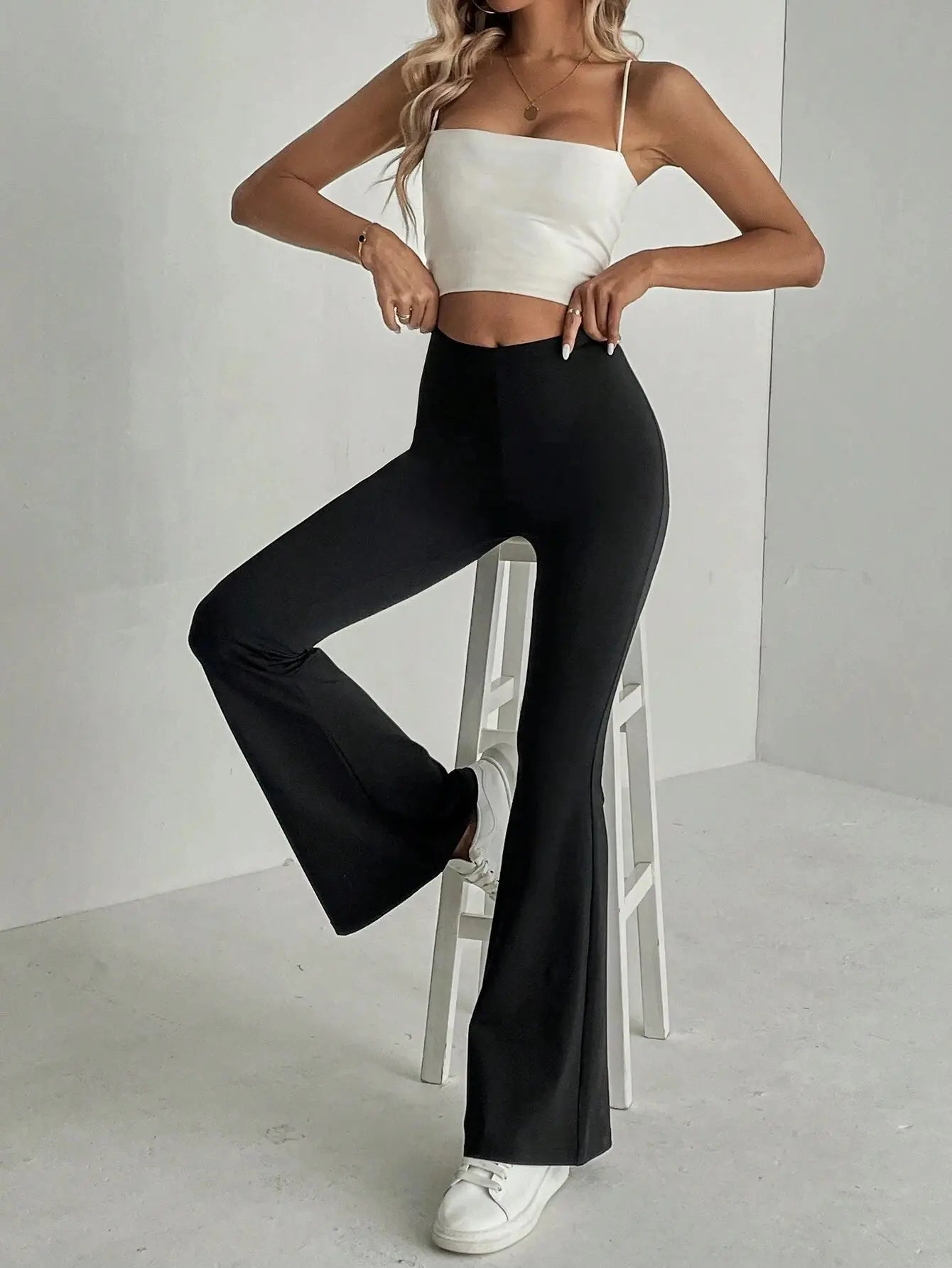 Women's Plain High Waist Flare Leg Pants, Casual Comfy Bell Bottom Trousers for Daily wear, Ladies Tight Flared Pants Lady T Fashions