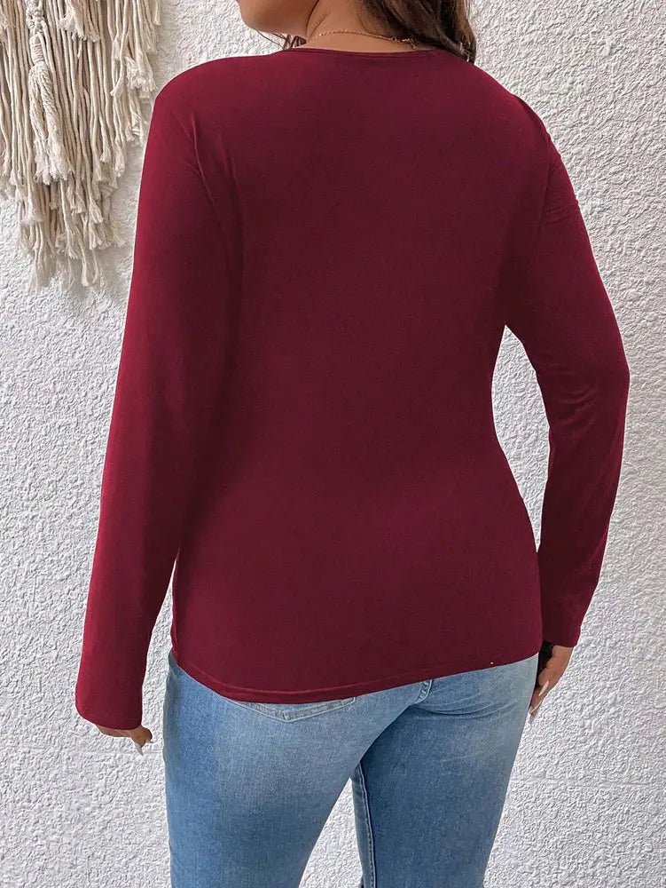 Plus Size Women's Deep V Neck T-Shirt Cross Front Loop Detail One-Piece Shirt Top Polyester Solid Colours - Lady T Fashions