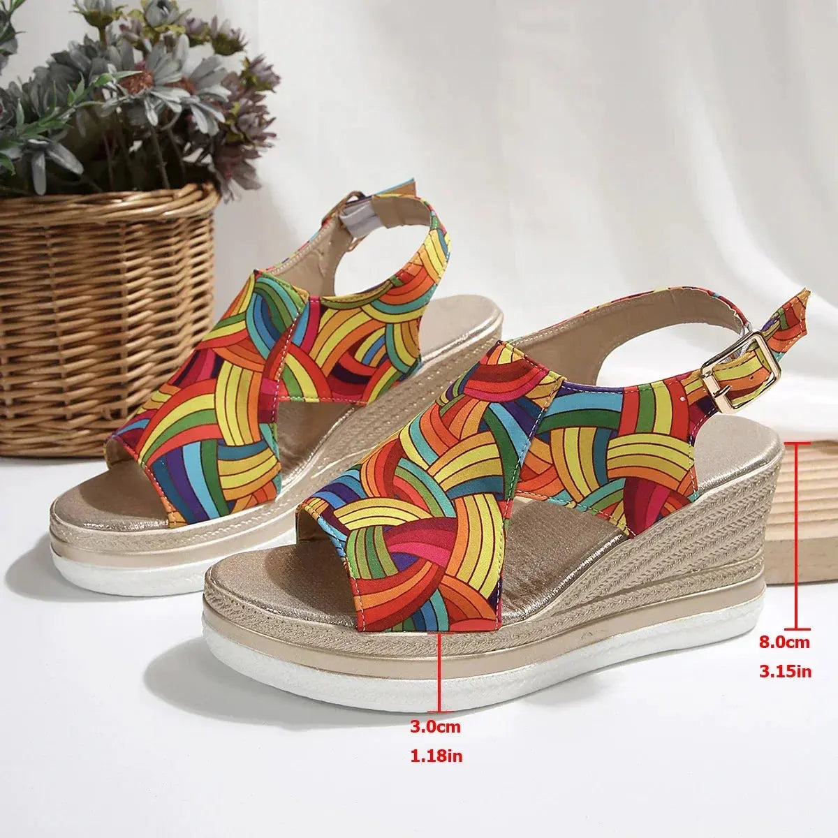 Rainbow Graffiti Wedge Heels Sandals for Women Summer 2025 Peep Toe Platform Sandals Woman Buckle Strap Thick Bottom Beach Shoes Lady T Fashions