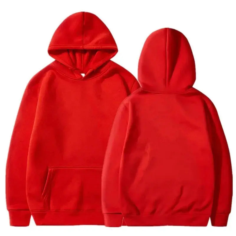 Hoodies Men Women Red Hoodies Autumn Long Sleeve Pullover Tops Casual Pocket Hoodies Unisex Outer Loose Sport Wear - Lady T Fashions