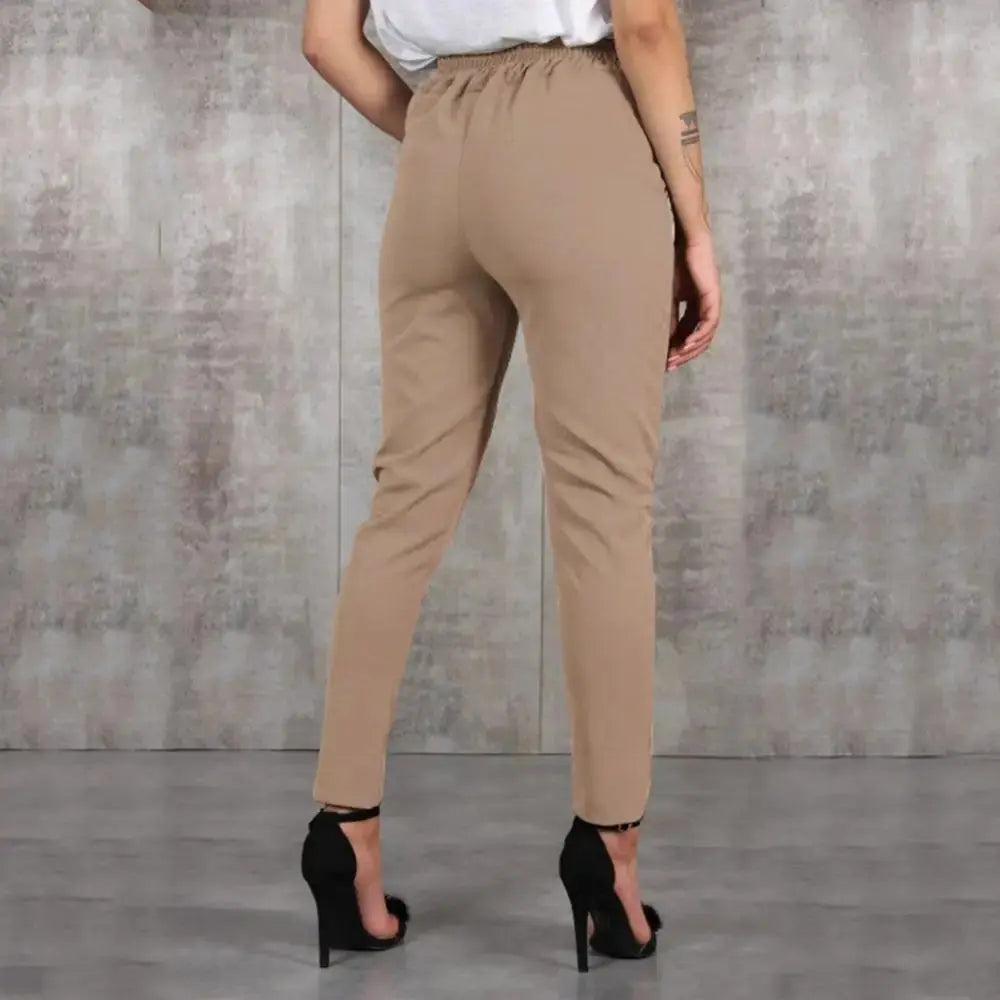 Casual Women Pants Solid Color Belted Elastic High Waist Harem Pants Long Trousers Women's Clothing - Lady T Fashions