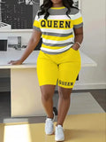Plus Size Summer Outfits Biker Shorts Set Crew Neck Short Sleeve Positioning Printing Queen Plus Size 2 Piece Set Women - Lady T Fashions