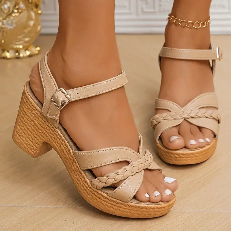 Lucyever Lightweight High Heeled Sandals for Women 2025 Summer Ankle Buckle Female Gladiator Sandal Woven Platform Sandles Woman - Lady T Fashions