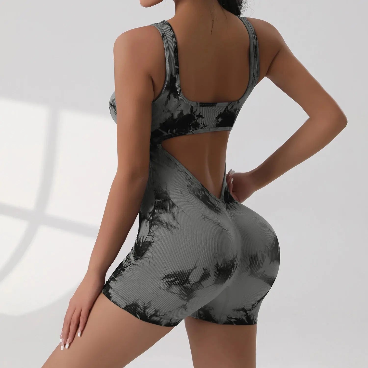 Women Sexy Hollow Out Bodysuit Seamless Square Neck Backless Bodysuit Fitness Yoga Trainning High Elastic Sports Short Bodysuit - Lady T Fashions