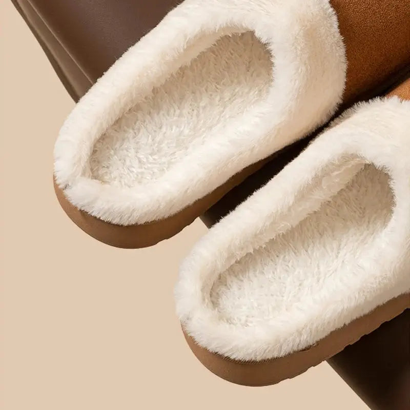 Winter Warm Flat Fur Slippers Women Faux Suede Fluffy Furry Home Slides Couples Comfort Non Slip Indoor Floor Cotton Shoes - Lady T Fashions