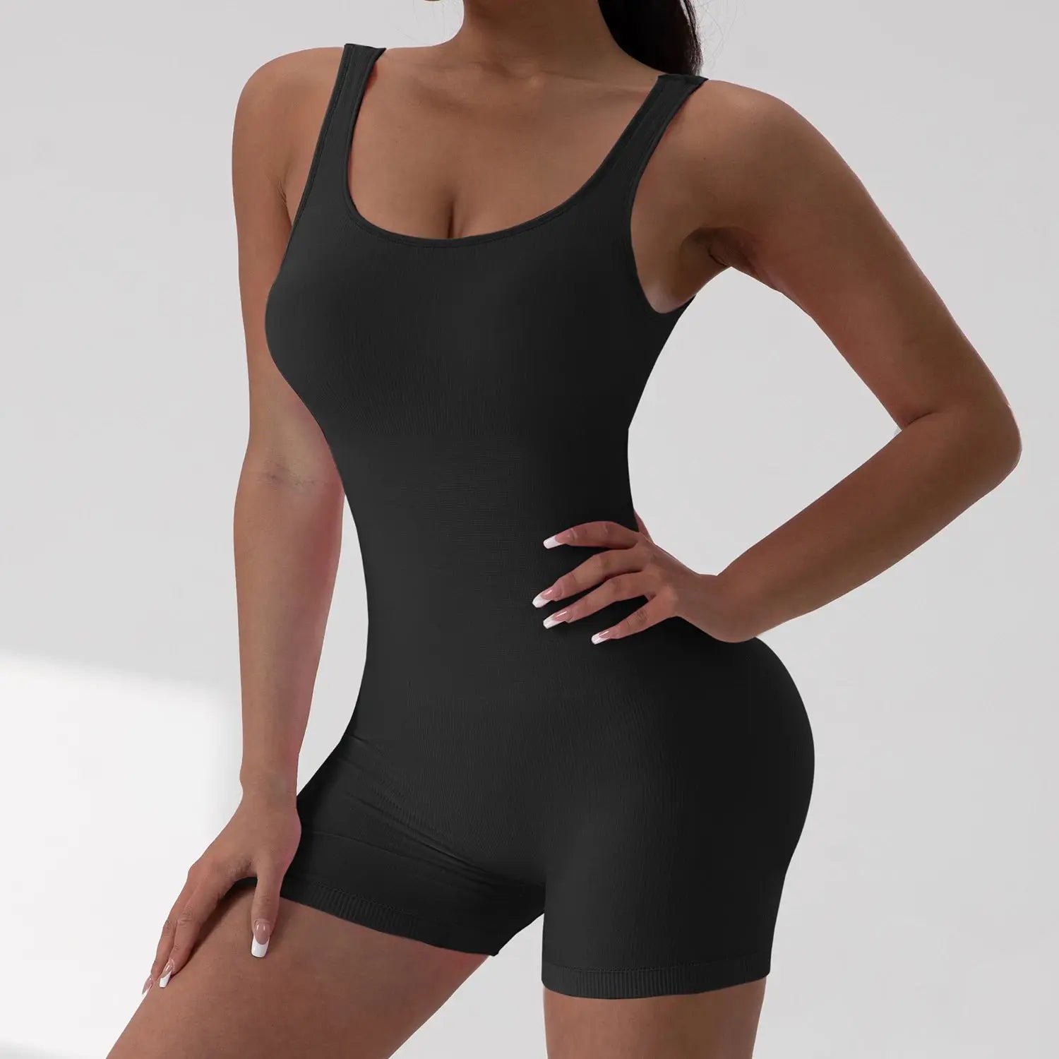 Women Sexy Hollow Out Bodysuit Seamless Square Neck Backless Bodysuit Fitness Yoga Trainning High Elastic Sports Short Bodysuit - Lady T Fashions