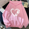 Heart Printed Hoodies for Woman Autumn Winter Daily Casual Sporty Hooded Sweatshirts Female Home Outdoor Comfort Loose Pullover - Lady T Fashions