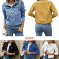 Women's Denim Jackets Fashion Female Casual Long Sleeve Lapel Solid Button Down Chest Pocket Slim Jean Jacket Fall Winter Coat - Lady T Fashions
