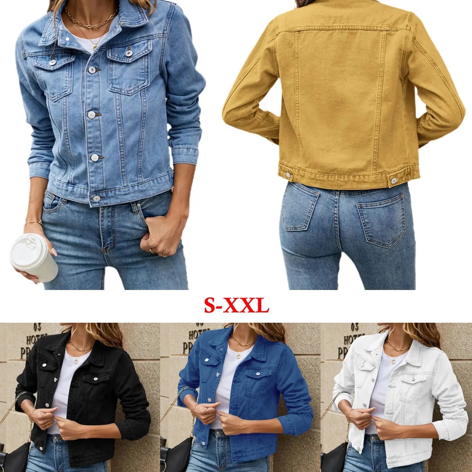 Women's Denim Jackets Fashion Female Casual Long Sleeve Lapel Solid Button Down Chest Pocket Slim Jean Jacket Fall Winter Coat - Lady T Fashions