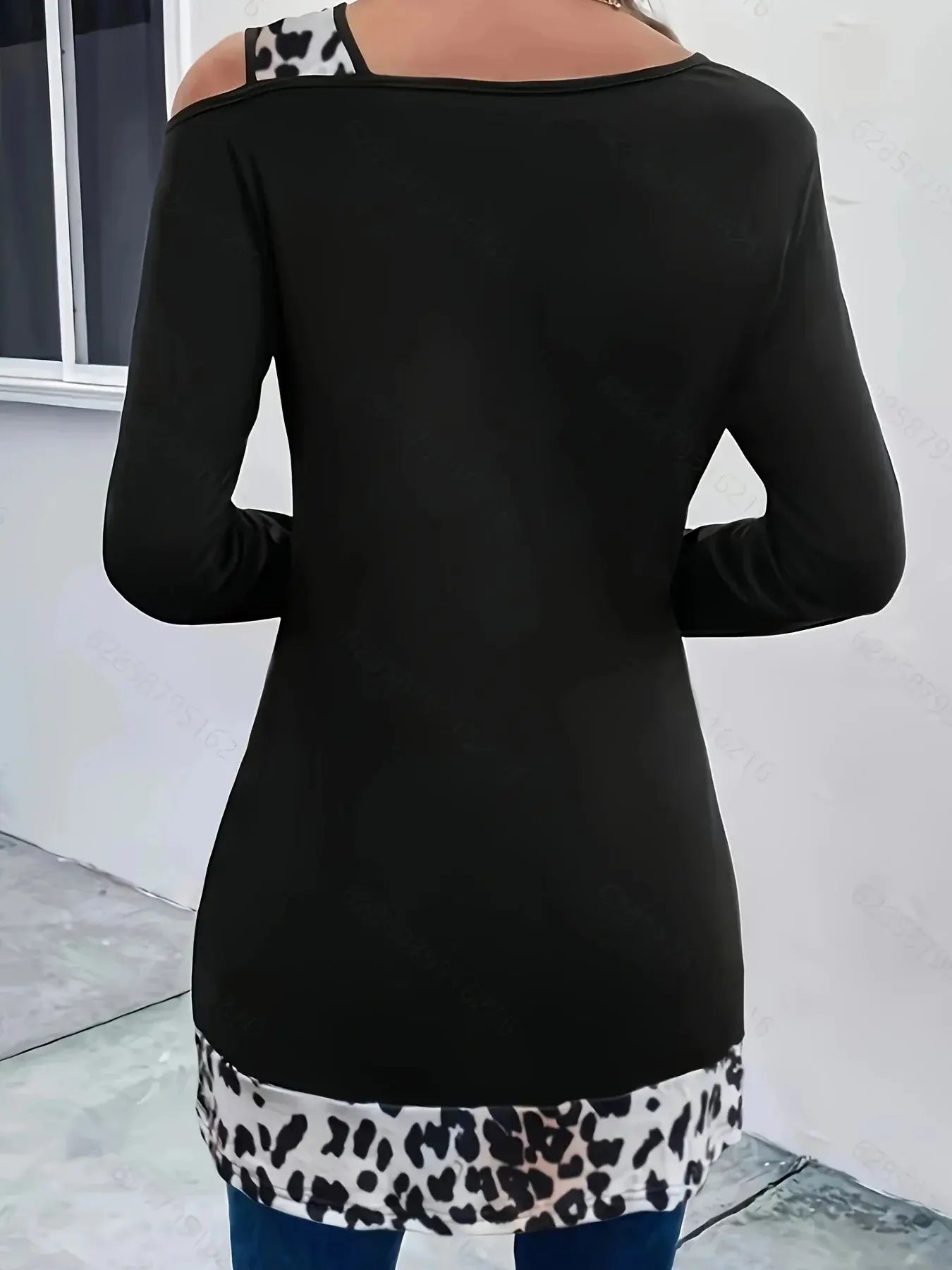 Plus Size Women's Fashion 1XL-5XL Women's Fashion Off Shoulder Color Blocked Long Sleeved T-shir Ladies Casual Long Sleeves Blouse Shirt Top - Lady T Fashions
