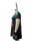 Casual Chic V-Neck Short Sleeve Dress with Artistic Portrait Print and Patchwork Detailing - Lady T Fashions