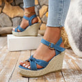 2025 Summer NewPlus-size Wedge Sandal Lady Cowboy Simple Commuting Muffin Bottom Summer Slope with Sandals Women High Heels - Lady T Fashions