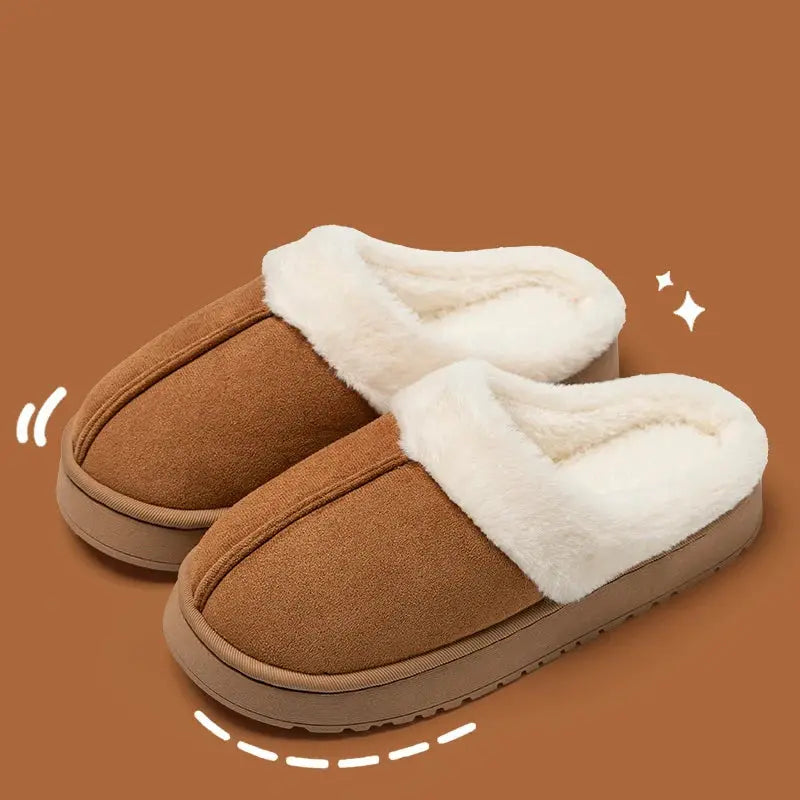 Winter Warm Flat Fur Slippers Women Faux Suede Fluffy Furry Home Slides Couples Comfort Non Slip Indoor Floor Cotton Shoes - Lady T Fashions