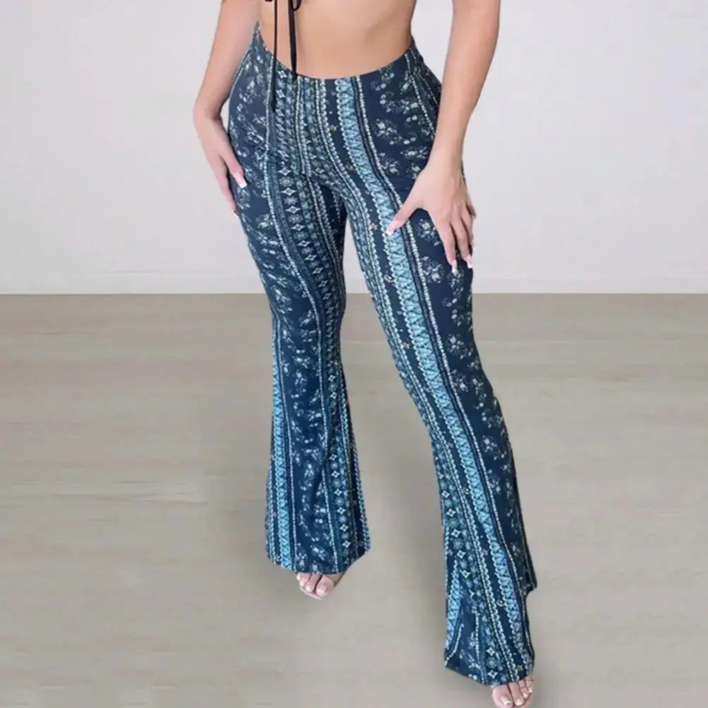 Women Bootcut Pants Retro Print Flared Hem Women's Yoga Pants with High Elastic Waist Slim Fit Stretchy for Long for Women - Lady T Fashions