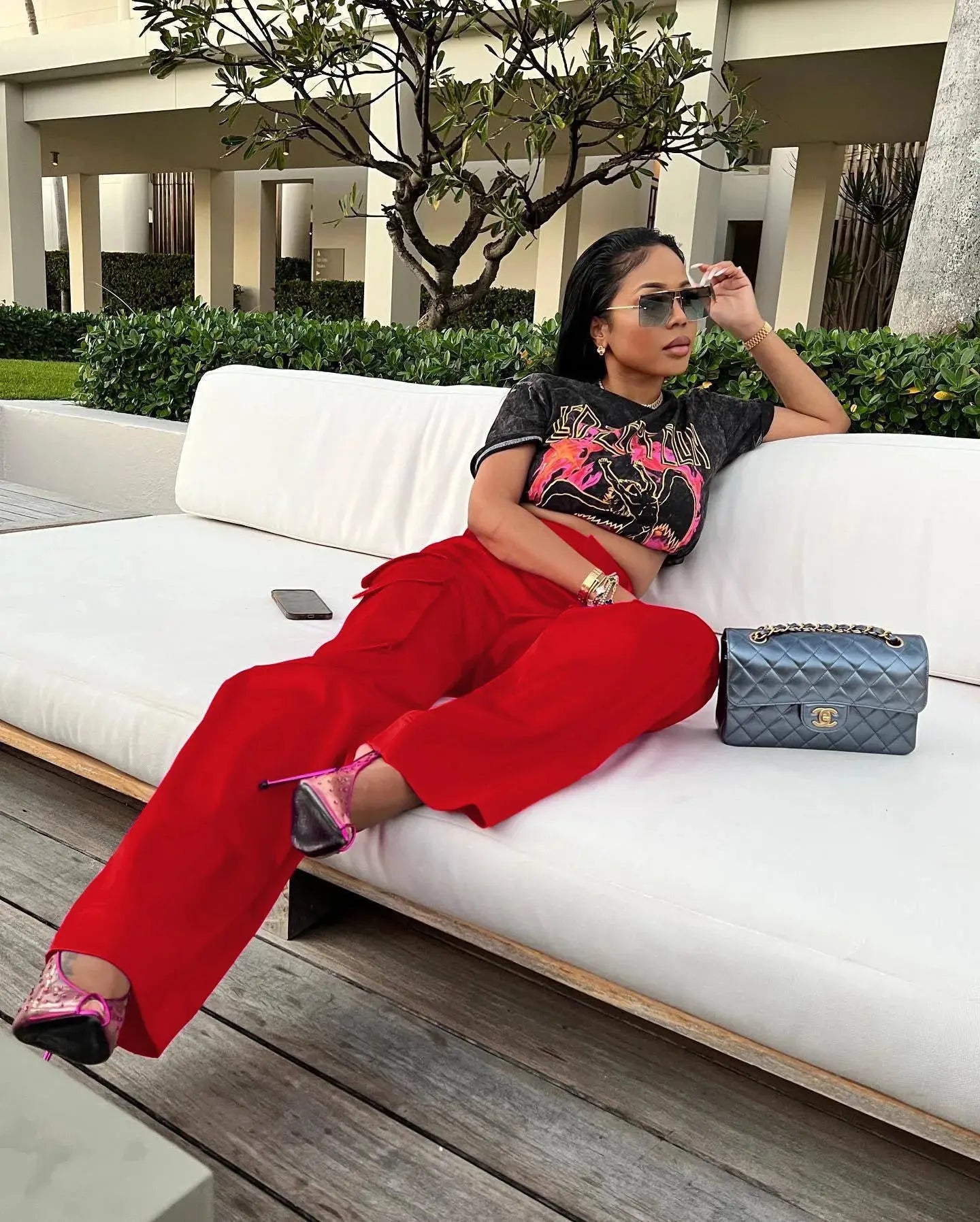 Women Pants  Spring Summer Casual Satin Stretch High Waist Cargo Pants With Pocket Streetwear Solid Wide Leg Pants Flare Trouser - Lady T Fashions