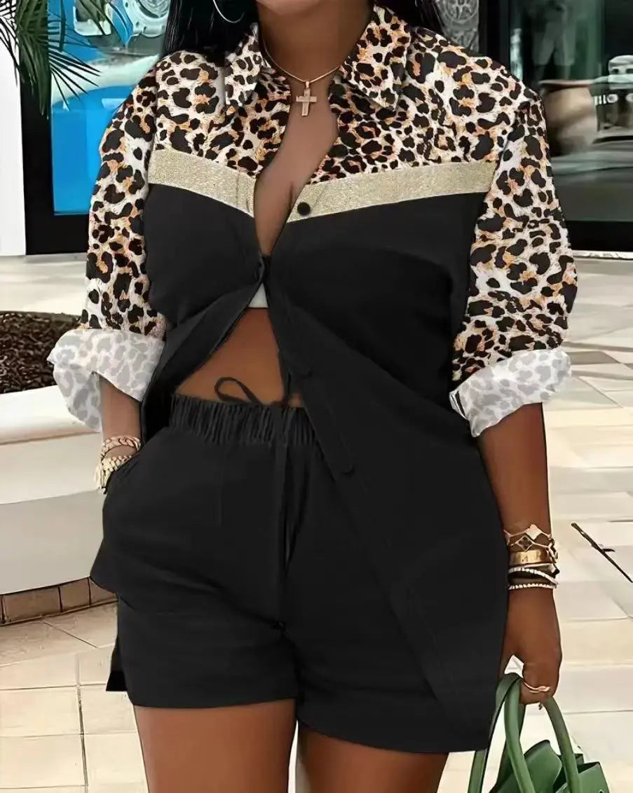 Clothes for Women Fashion Women Long Sleeve Printing Two Piece Sets Womens Outifits Top Short Matching Sets S-3XL Women Clothing - Lady T Fashions