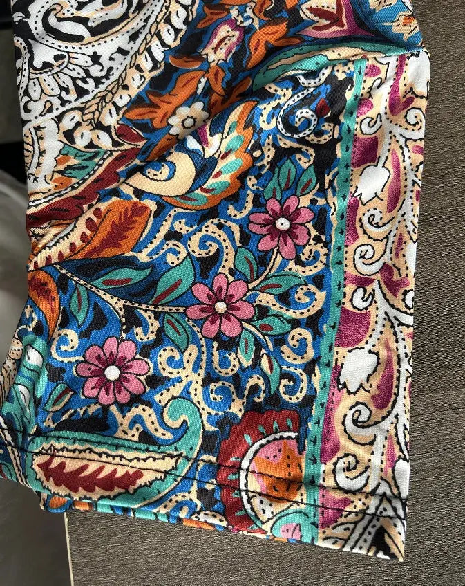 Plus size European and American cross-border spring and summer new casual V-neck printed short sleeve dress - Lady T Fashions