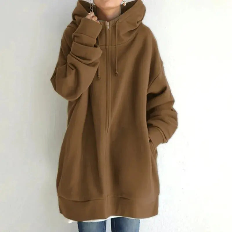 Women's Oversized Hoodie Autumn Winter Casual Zip Solid Long Hooded Coats 2025 Fashion Street Hoodies Coat Female - Lady T Fashions