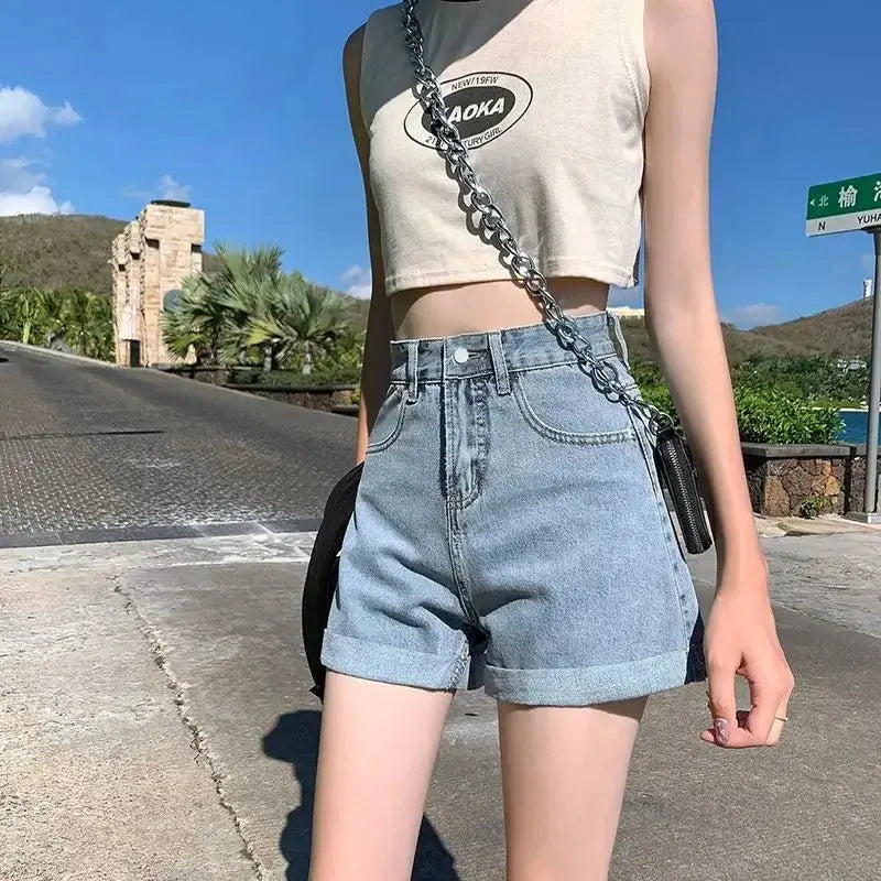 Shorts Women Black Gray Denim Shorts For Women Summer High Waist  Loose Ropa Mujer - Lady T Fashions