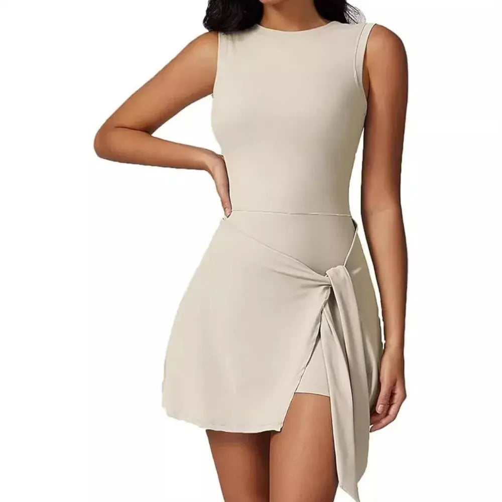 Tennis Dress for Women with Built in Shorts Womens Athletic Dresses Sleeveless Boat Neck Active Workout Skort Dress - Lady T Fashions