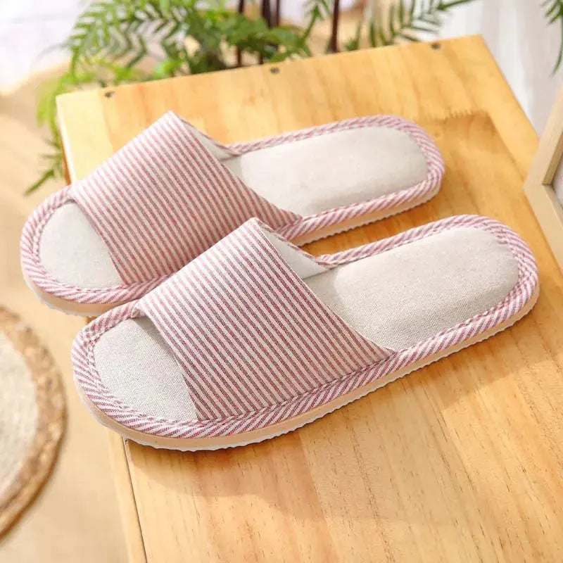 House Linen Slippers Women Floral Autumn Cute Home Indoor Non Slip Funny Sandals Cartoon Kawaii Cat Shoes Flat Flax Striped Lady T Fashions