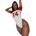 STYLISH LADY Number 14 Printed Bodysuits 2025 Summer Women Short Sleeve O Neck Patchwork Contrast Color Sexy Club Street Rompers - Lady T Fashions