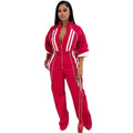 Women Jumpsuits For Spring 3/4 Sleeve Print Stripe Loose Fashion Streetwear Overalls Wide Leg Pants Trousers 2025 Summer - Lady T Fashions