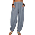 Women Harem Pants Summer Casual Vintage Cotton Linen Pants Elastic Waist Wide Leg Retro Loose Pockets Female Mom Trousers S-5XL Lady T Fashions