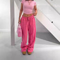 Women Pants Mid Waist Drawstring Trousers Wide Leg Pant Office Lady Elegant Loose Slight Strech Capris Summer Y2k Streetwear Lady T Fashions