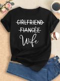 Plus Size Women's Clothing Fashion Letters Wife Print T-shirt, Short Sleeve Crew Neck Casual Top For Summer & Spring - Lady T Fashions