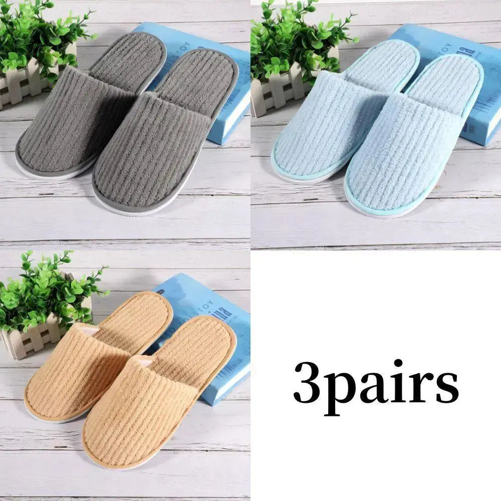 3/1 Pairs/Set Non-slip Travel Hotel Slippers Winter Warm Home Indoor Guest Slippers High Quality Disposable Closed Toe Slippers Lady T Fashions