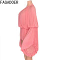 FAGADOER Fashion Mesh Bodycon Rompers Women Round Neck Flare Sleeve Ruched Patchwork Jumpsuit Female Streetwear Overalls New - Lady T Fashions