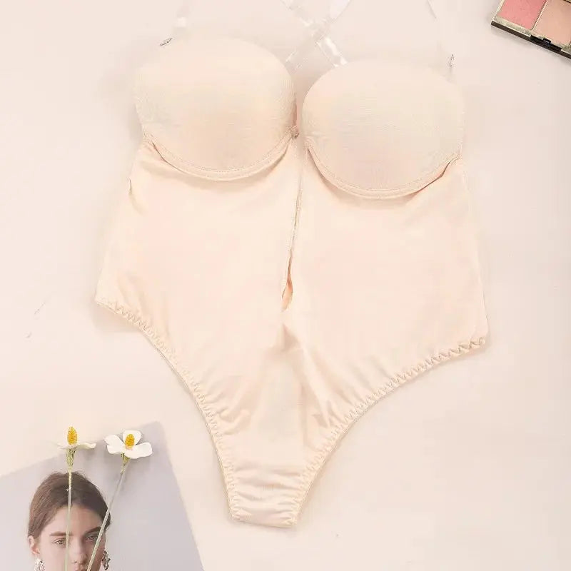 Women Shapers Underwear Backless Bodysuit Shapewear Deep V-Neck Body U Plunge Clear Strap Thong Shaper Padded Push Up Corsets - Lady T Fashions