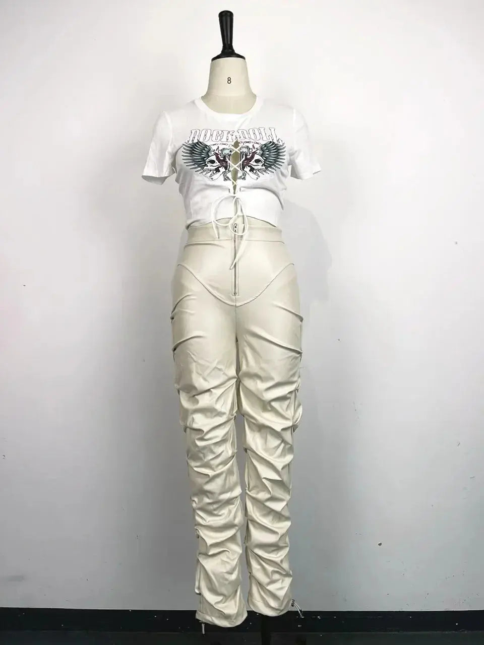 Women's Pants Wholesale Items High Waist Pu Leather Black Wide Leg Pants for Women Casual Fashion Loose Streetwear Trouser Femme Lady T Fashions