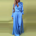 Women Pants Set Elegant 3d Flower Satin Suit For Women V Neck Blouse Wide Leg Casual Loose  Trousers Set Formal Commuting Lady T Fashions
