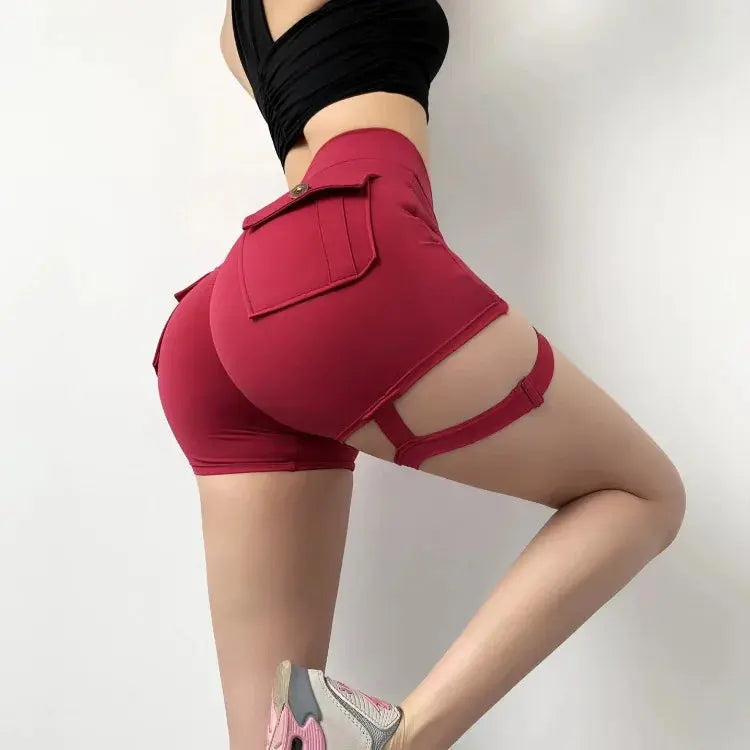 Sexy Shorts Women Sport With Pocket Buttocks Fitness Summer High Waist Tights Leggings Push Up Female Shorts Gym Clothing Pants - Lady T Fashions