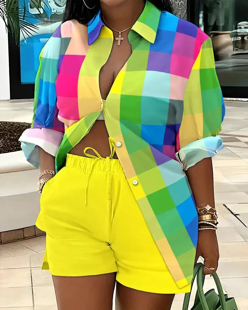 Clothes for Women Fashion Women Long Sleeve Printing Two Piece Sets Womens Outifits Top Short Matching Sets S-3XL Women Clothing - Lady T Fashions