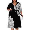 Women's Wrap Dress 2025 New Arrival Orange Floral Print 3/4 Sleeve Summer Dress XL-6XL - Lady T Fashions