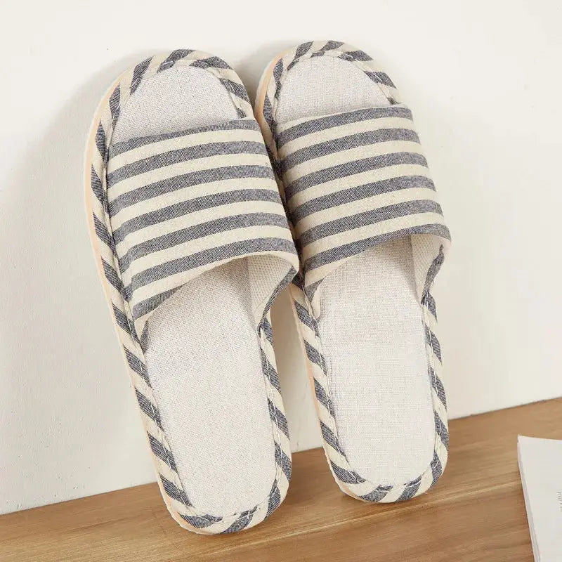 House Linen Slippers Women Floral Autumn Cute Home Indoor Non Slip Funny Sandals Cartoon Kawaii Cat Shoes Flat Flax Striped Lady T Fashions