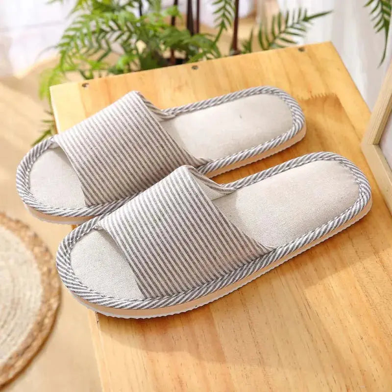 House Linen Slippers Women Floral Autumn Cute Home Indoor Non Slip Funny Sandals Cartoon Kawaii Cat Shoes Flat Flax Striped Lady T Fashions